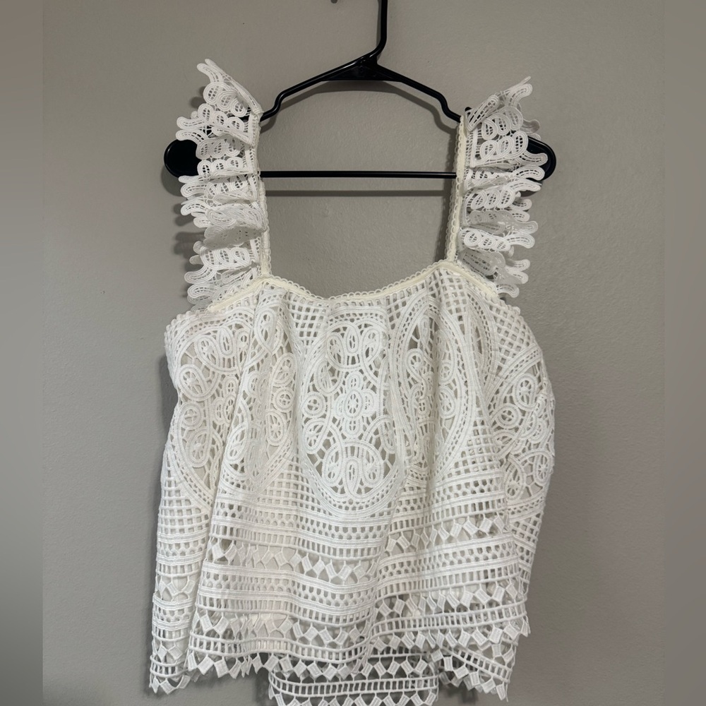Anthropologie eri + Ali ruffled fairy crochet top White Lace size large - Picture 2 of 7
